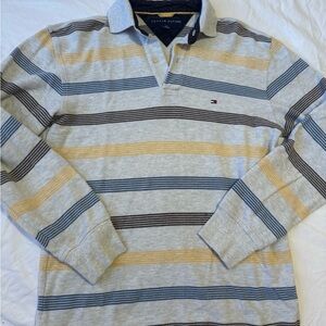 Tommy Hilfiger Men's Striped Polo Shirt - Gray and Yellow